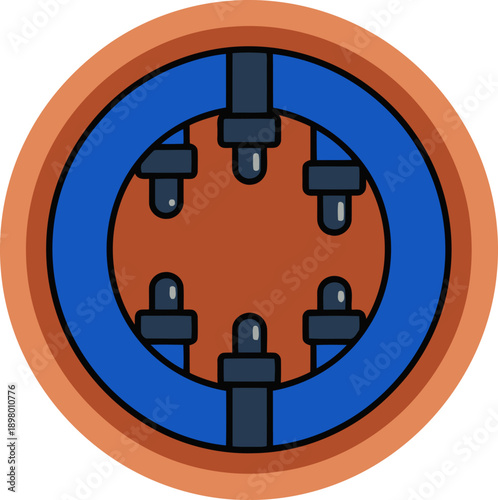 Top view illustration of a pot irrigation system.  Distinct nozzles deliver water to the soil. Clean, modern design. Ideal for gardening and agriculture visuals.