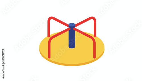 Colorful Isometric Merry-Go-Round Icon. Classic Playground Roundabout for Children's Fun and Recreation. Isolated Flat Design Vector.