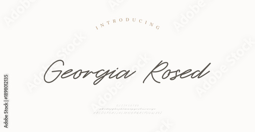 Georgia Rosed, Script premium luxury elegant alphabet letters and numbers. Elegant wedding typography classic serif font decorative vintage retro. Creative vector illustration
