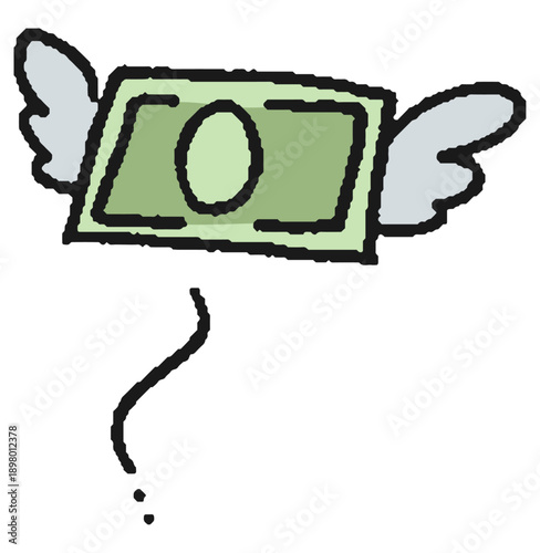 飛んでいく紙幣の手描きイラスト