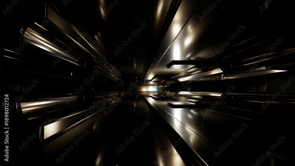 Fototapeta premium Cyber corridor with autonomous lighting. Abstract sci-fi environment with sleek geometry and high-tech atmosphere. Ideal for backgrounds, technology themes, and sci-fi projects. 