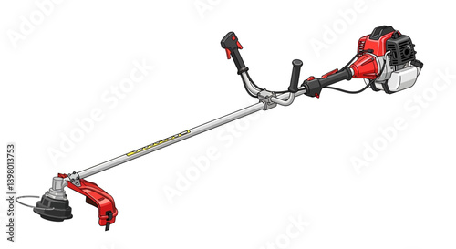 A red and black gas-powered string trimmer on a white background.