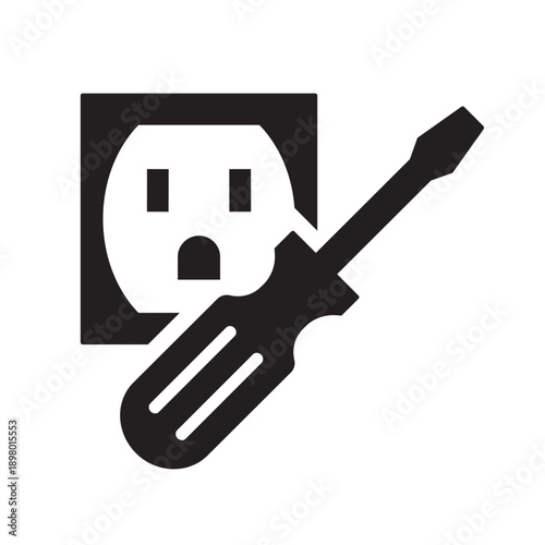 Electrical outlet and screwdriver - electrician repair and installation service symbol in black silhouette