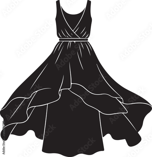 Layered dress silhouette for fashion illustration.