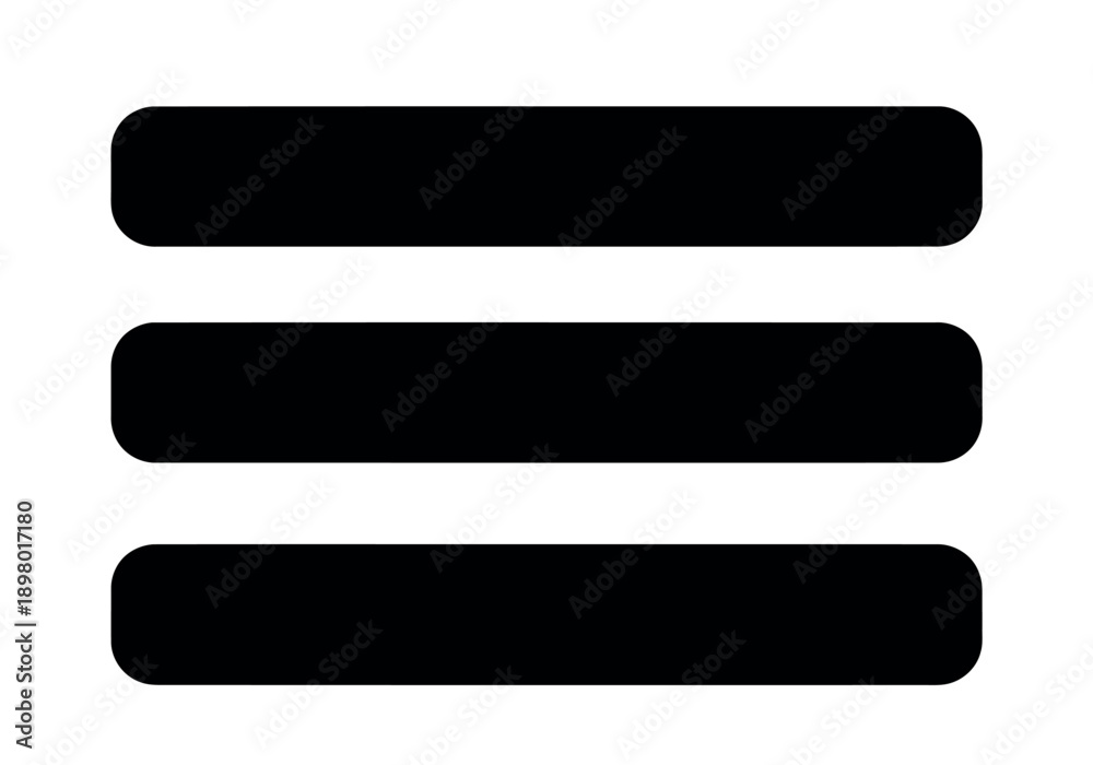 Fototapeta premium Black menu icon with three horizontal lines on white background vector illustration