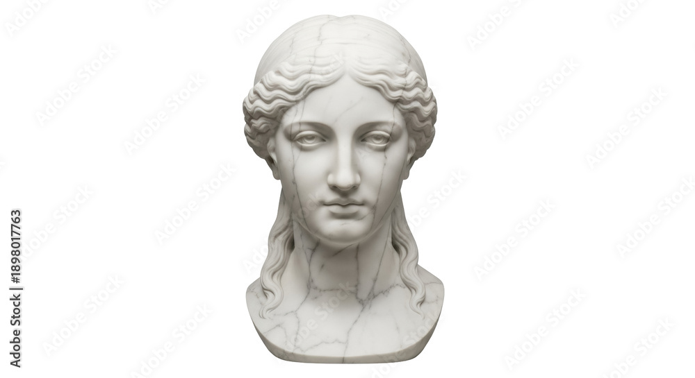 Fototapeta premium Marble bust of a woman PNG isolated on transparent background, classical sculpture of a female figure for art and design projects