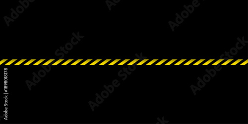 Horizontal Yellow and Black Diagonal Striped Divider Line on Black Background for Industrial Design, Warning Signs, and Construction Safety Layouts