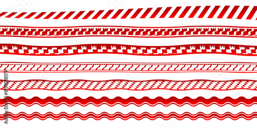 Stylish Red Abstract Patterned Borders Featuring Waves, Dots, and Stitched Lines for Social Media Posts, Posters, and Artistic Graphic Frameworks