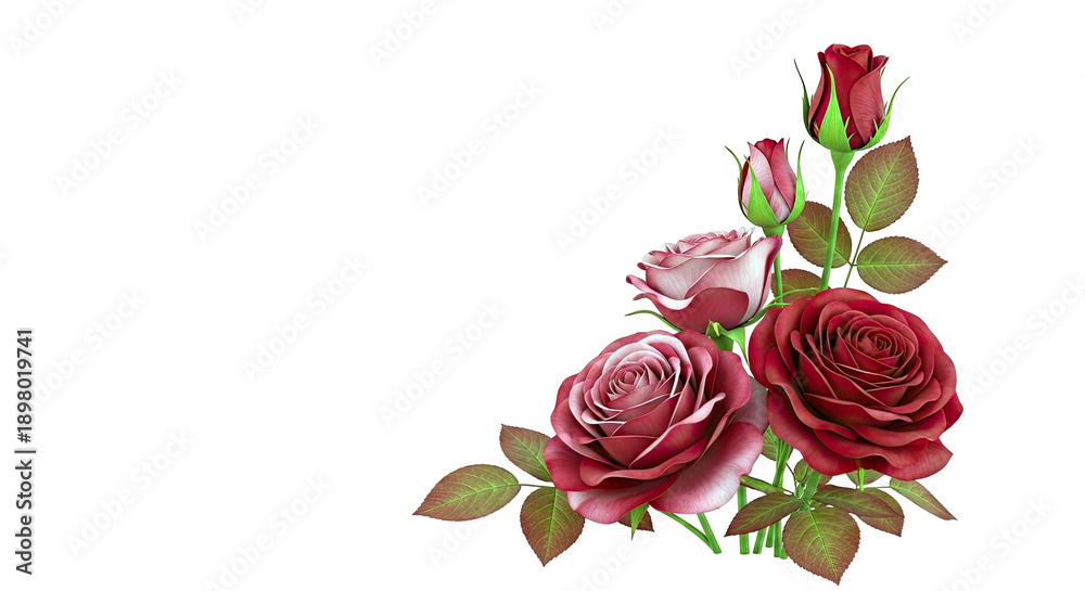 Naklejka premium Red and Pink Roses Arrangement with Leaves