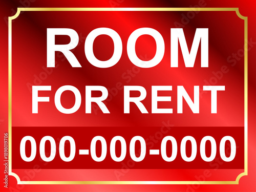 Professional Room For Rent Signage with Vibrant Red Gradient Background and Bold Typography for Real Estate Advertising and Property Listings.