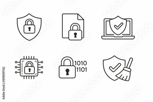 Data protection and cybersecurity icon set
