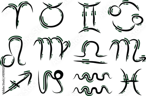 ornate black dark green color decorative astrological symbols