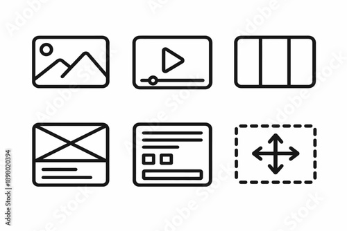 Web layout and media content icon set
