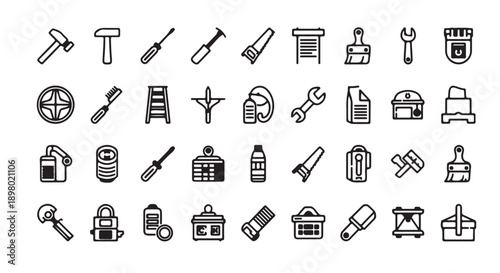 Construction tools and equipment icons, vector illustration,