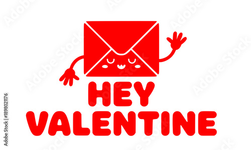 Hey Valentine greeting card design with red envelope icon and heart seal perfect for romantic love letter message celebration invitation template