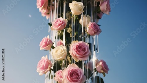 Soft Pastel Pink Roses Flowing Vertically with Film Grain Aesthetic. Valentines Day