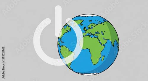 Globe with Power Button Icon Isolated on Gray Background