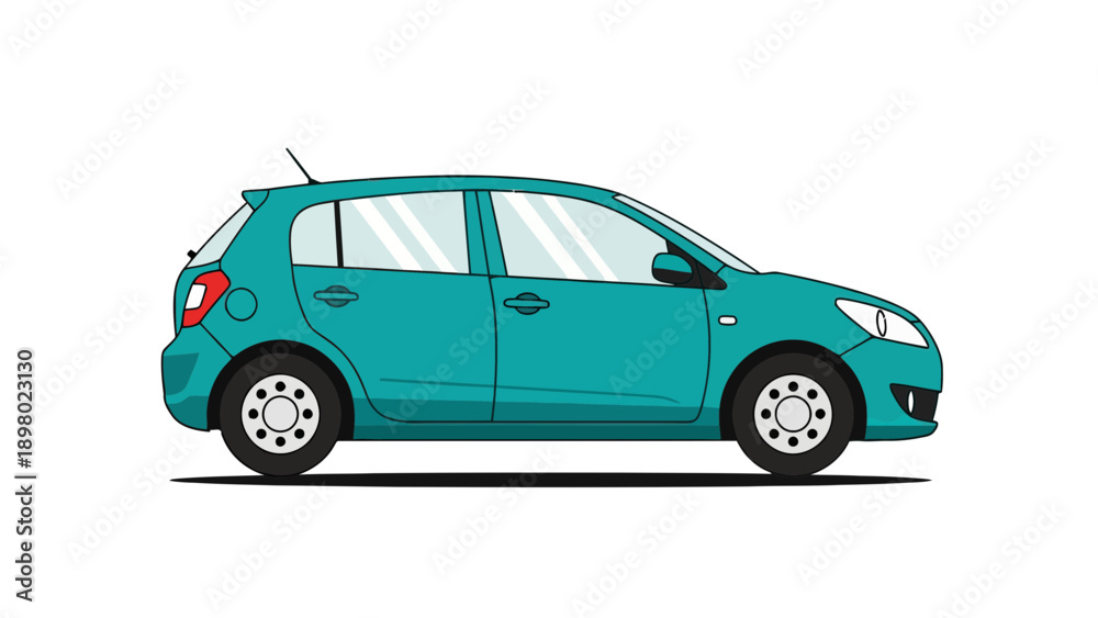 Naklejka premium Teal hatchback car side view
