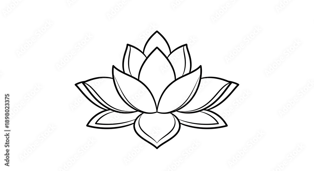 Fototapeta premium Simple black and white lotus flower illustration.