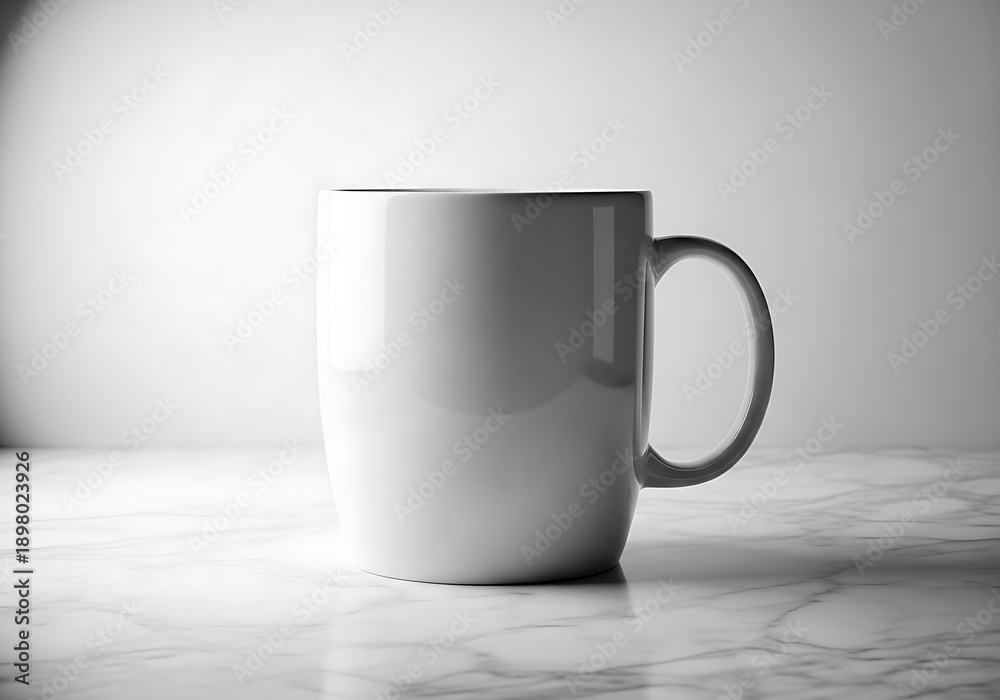 Obraz premium A single white ceramic coffee mug on a table
