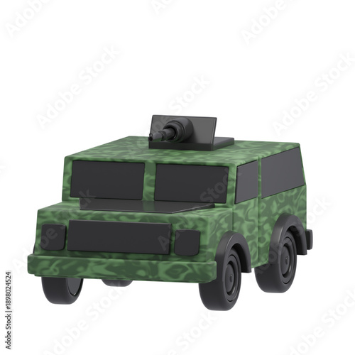 Green camouflage armored vehicle with a turret, 3D render