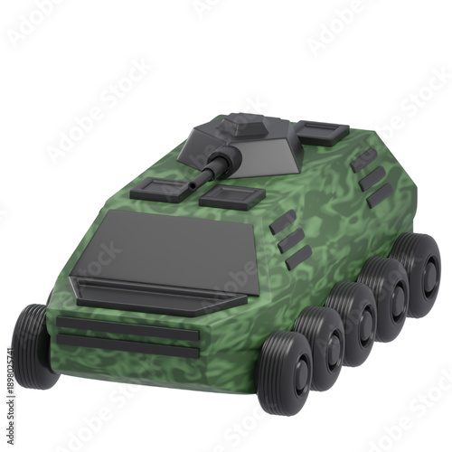 Green Camouflage Armored Personnel Carrier with Multiple Wheels