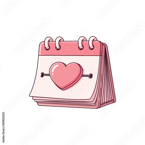 A cute pink desk calendar with a heart design, symbolizing love or a special date.