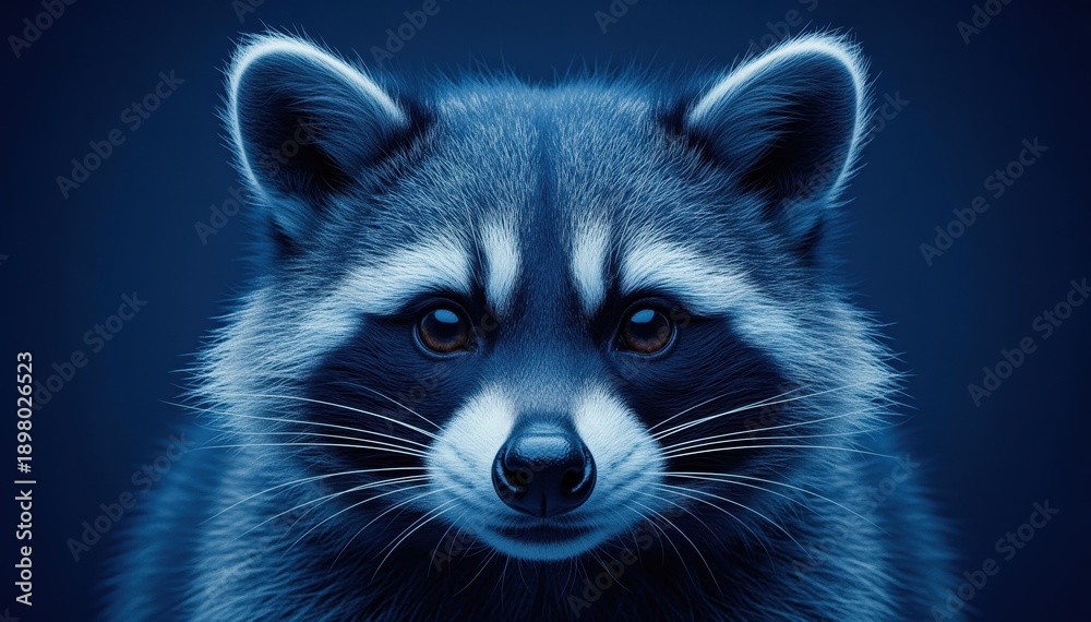 Obraz premium Majestic Gaze of a Raccoon: A striking portrait of a raccoon, its gaze captivating in its intensity. This image captures the beauty and intelligence of this amazing creature
