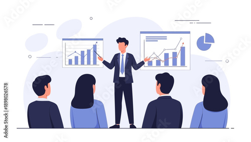 Business Presentation: Speaker Explaining Growth Charts to Audience