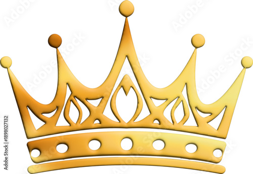 A glossy golden crown with smooth 3D shading and decorative cutout details is isolated , symbolizing royalty and elegance.