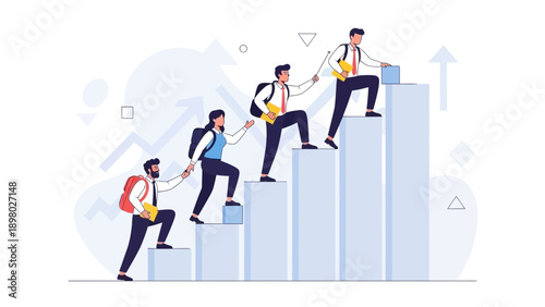 Teamwork climbing business growth graph, success, career progress, teamwork, motivation