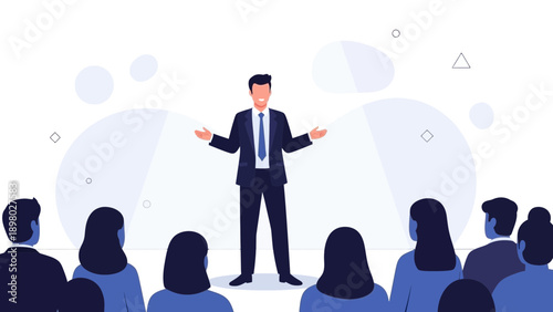 Confident Businessman Leading Presentation to Audience, Speaking Engagement
