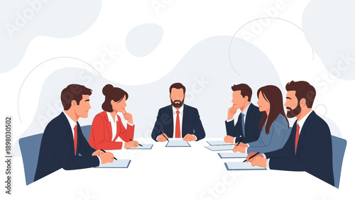Business Meeting: Team Collaboration and Decision Making Around a Table
