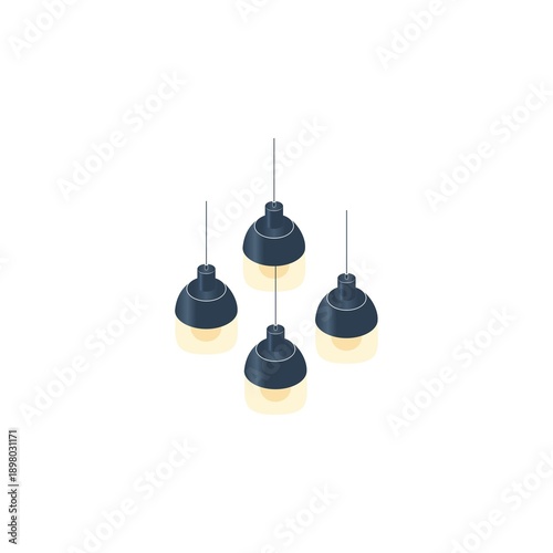 Modern Isometric Hanging Lamp Set for Cafe and Office Interior, Industrial Pendant Light Collection Vector Illustration