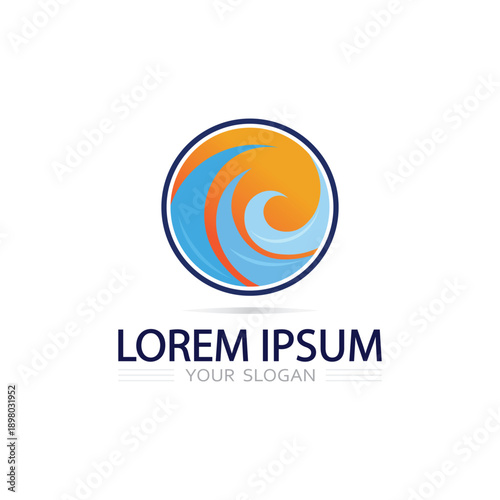 Creative Water Park Logo Featuring Ocean Waves Splash And Playful Energy