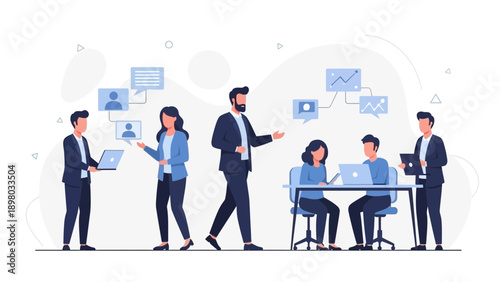 Teamwork and Collaboration in Modern Office Setting with Digital Communication