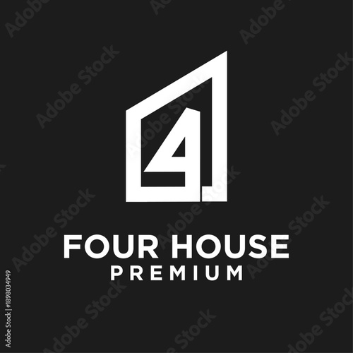 Modern Geometric Number 4 House Logo Design for Real Estate and Property Business Branding