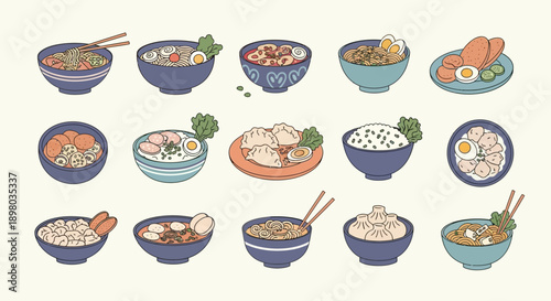 Koleksi Ilustrasi Makanan Asia: Sushi, Ramen, Dim Sum, dan Hidangan Populer Lainnya