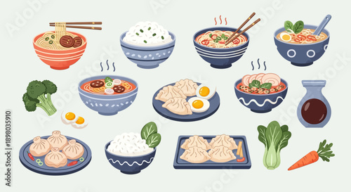 Koleksi Ilustrasi Makanan Asia: Sushi, Ramen, Dim Sum, dan Hidangan Populer Lainnya