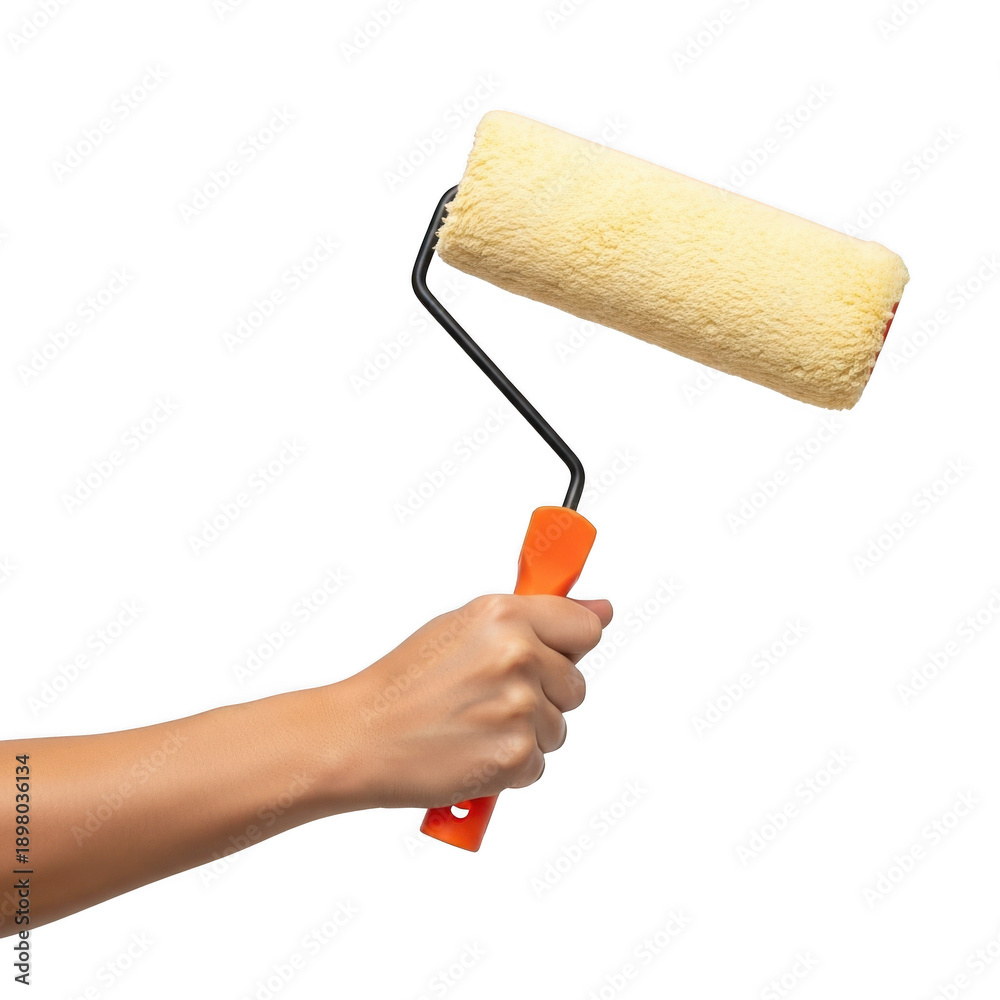 Obraz premium Hand holding paint roller isolated on white background isolated on transparent background