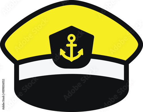 Navy officer cap featuring an anchor emblem prominently displayed on yellow background