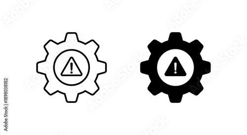 System warning gear icon. Settings alert symbol. Error configuration sign