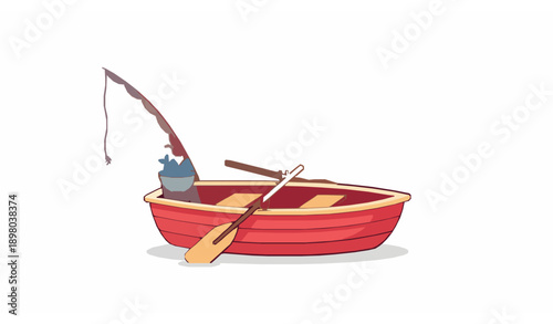 Cute Row Boat with Oars Fishing Hobby Vector Icon