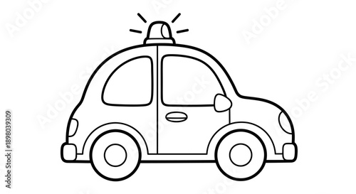 Outline illustration of a police car with a flashing light on top, representing law enforcement and emergency services
