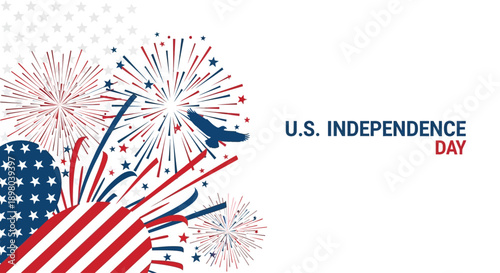 Vibrant celebratory fireworks illustration with festive bursts of color and patriotic motifs, perfect for national holiday greetings and event invitations