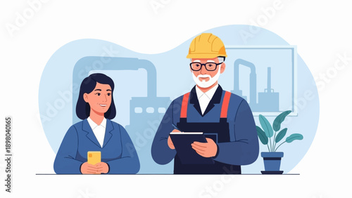 Professionals collaborate on a project, one with a phone, the other with a clipboard