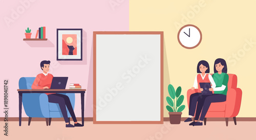 People working remotely and sharing a blank canvas for ideas