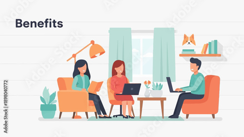 People working remotely at home with laptops and books