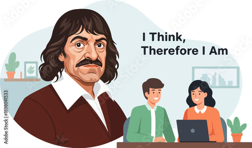 Philosophical quote with a historical figure and modern people