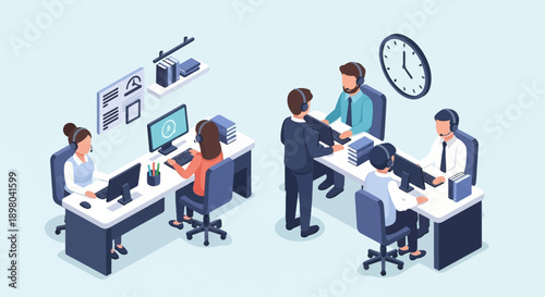 People working in a modern office environment at computers